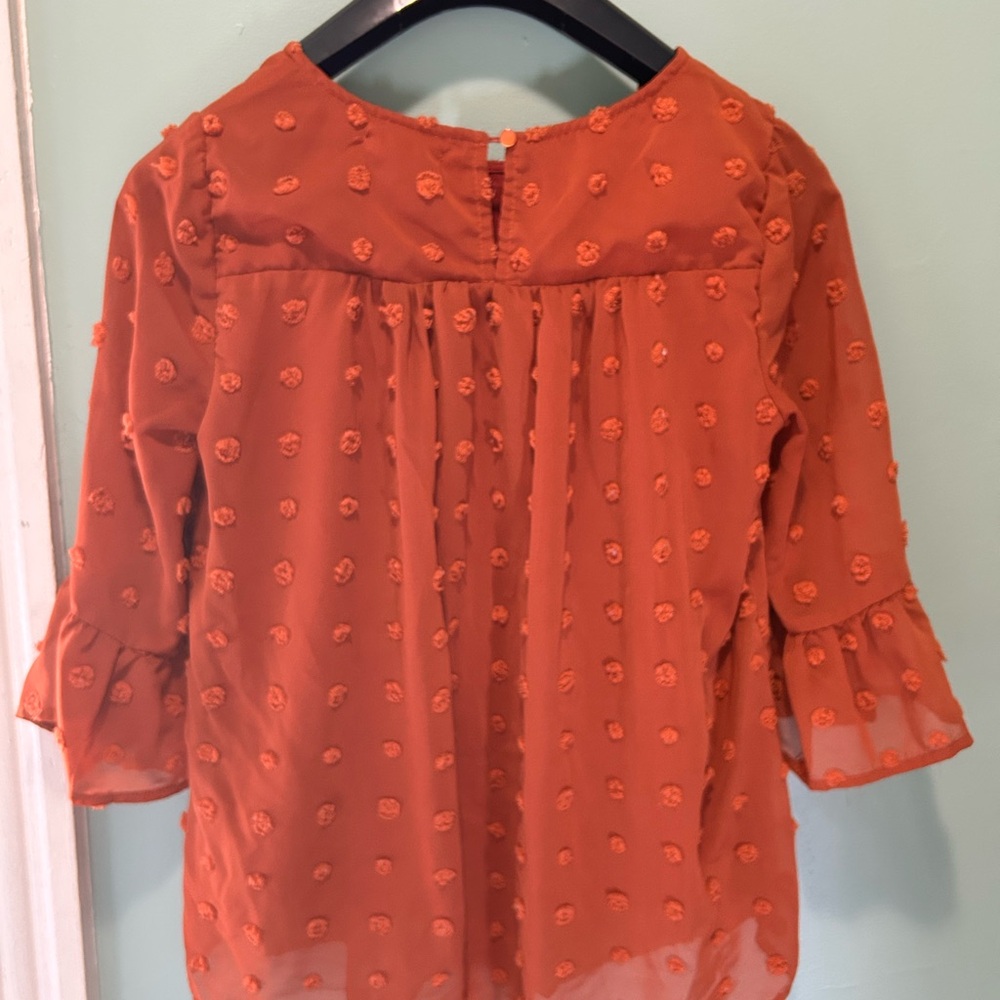 Textured Ruffle-Sleeve Blouse in Rust Orange - Picture 4 of 4